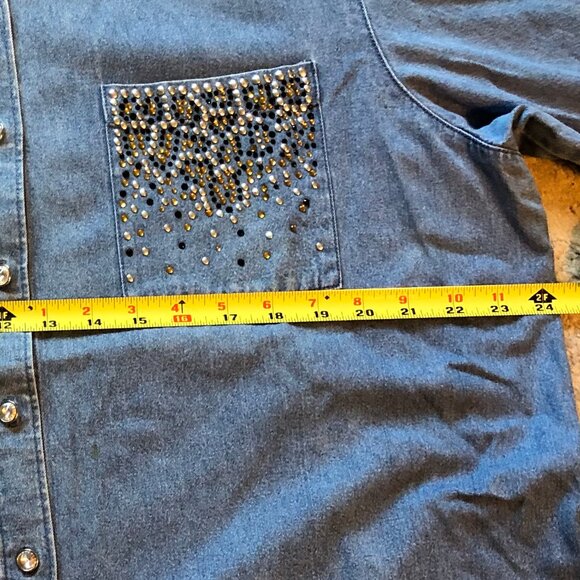 Quacker Factory Women's Denim Studded Shirt - Picture 7 of 9